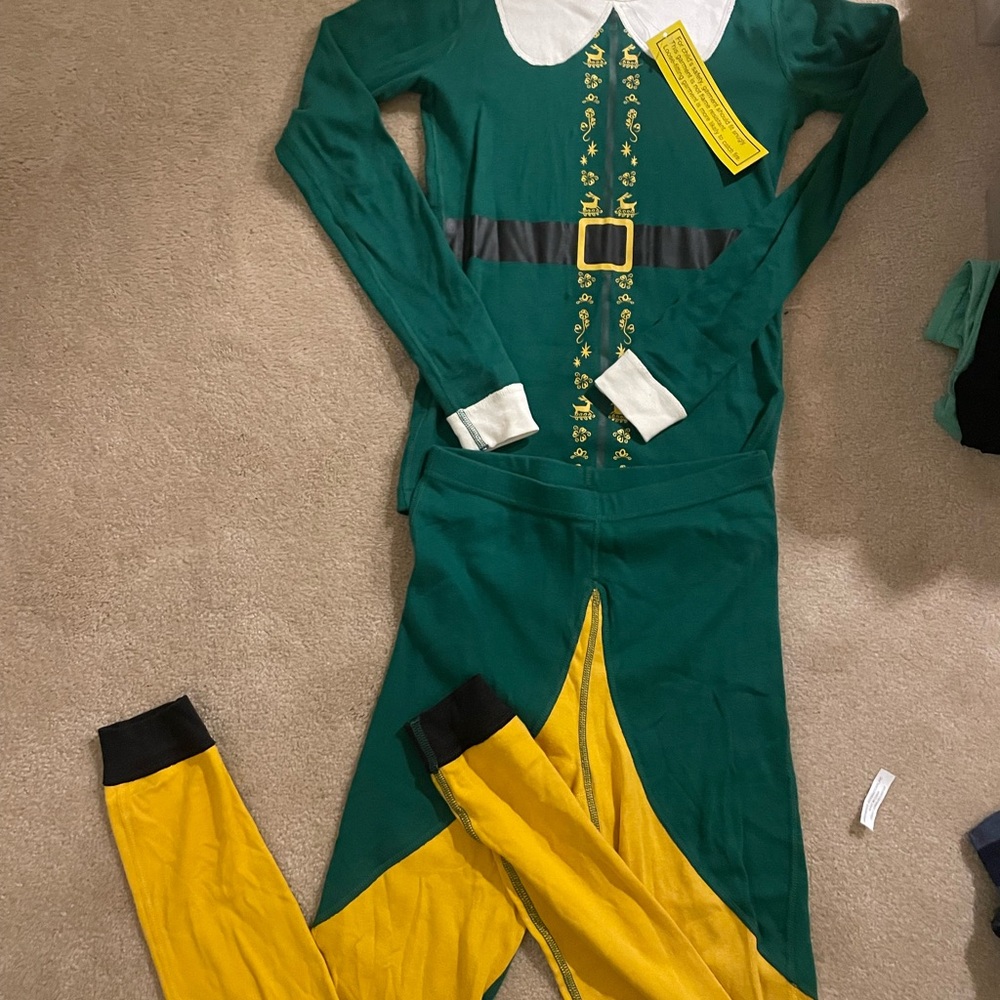 Hannah Anderson Kids 14/small women  Elf Pajama Set  in Green and Yellow